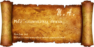 Mácsanszky Anna névjegykártya